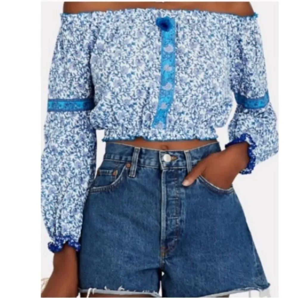 Poupette St. Barth Blue and Red Floral Blouse size small new with tags_2